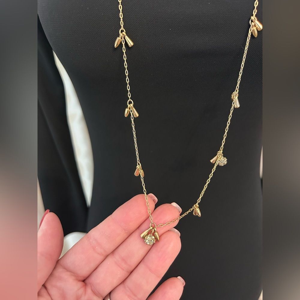 Stella & Dot Gold Plated Rhinestone Ball & Bullet Bar Station Long Necklace - Picture 3 of 8